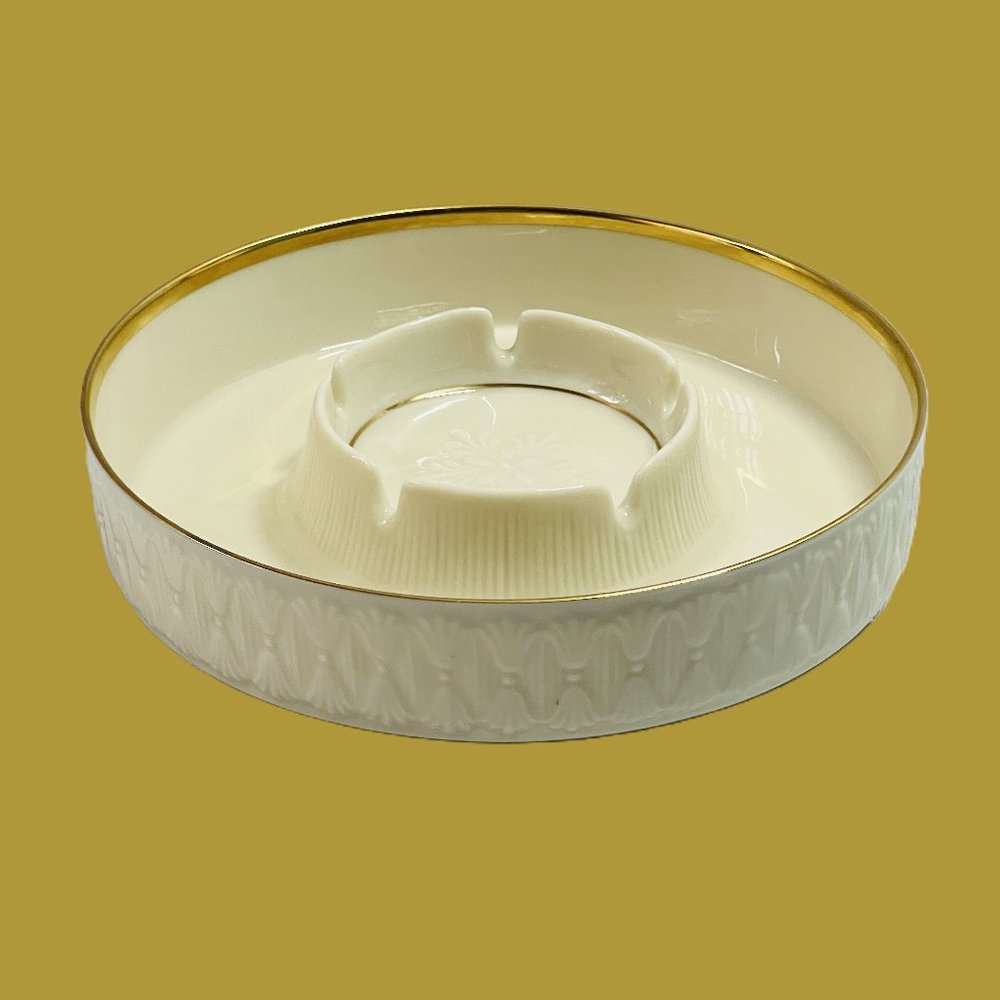 Mid Century Lenox USA Stratford Collection Porcelain Ashtray 7" Trinket Dish 24K